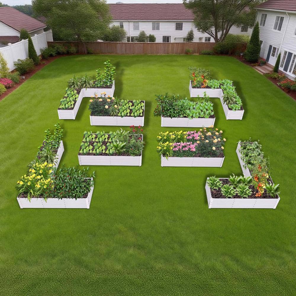8-Piece White Metal Raised Garden Bed for Flexible Backyard