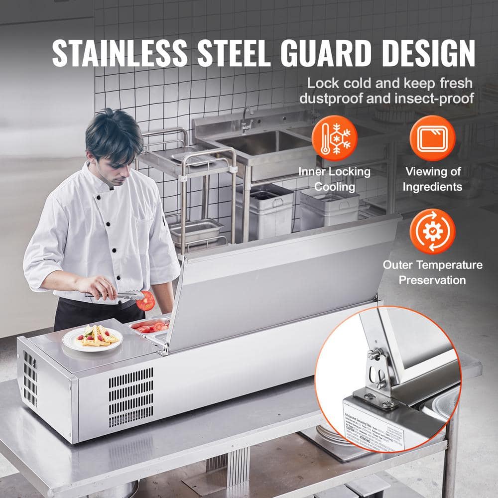 51'' Stainless Steel Refrigerated Condiment Prep Station with Glass Guard