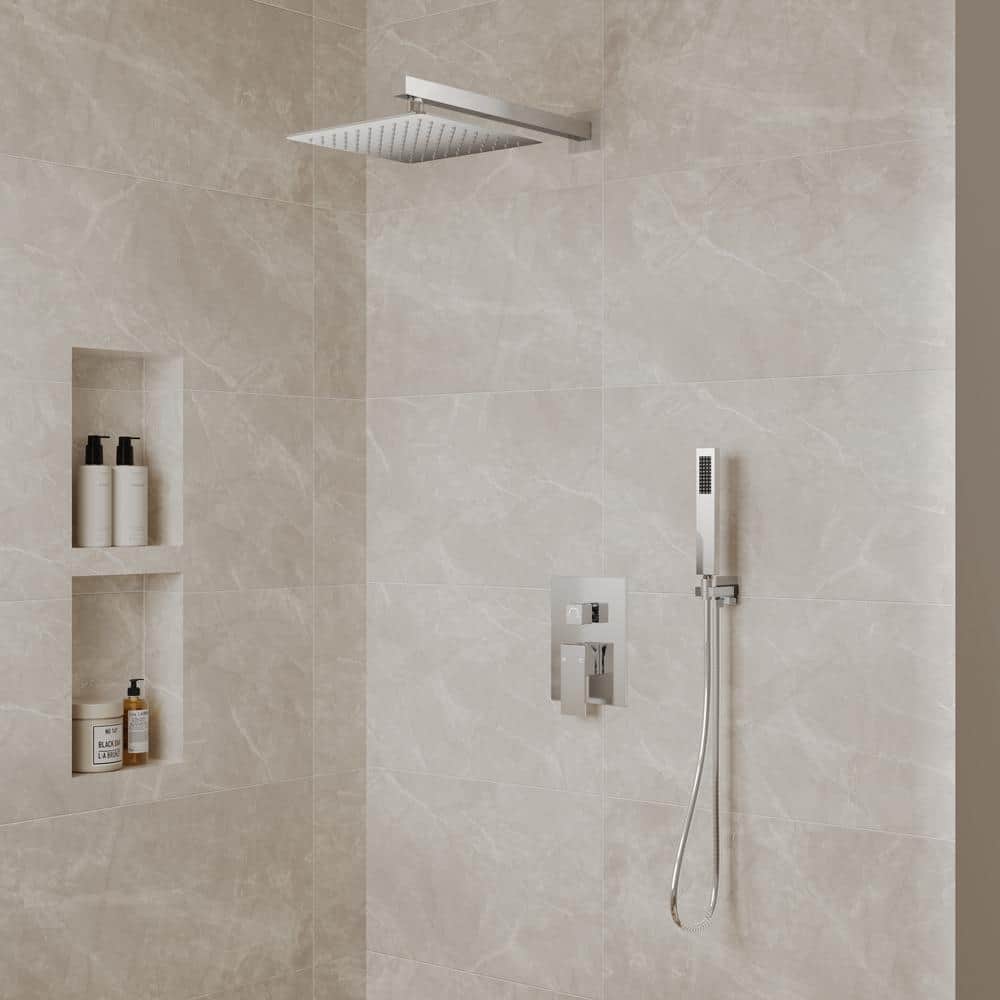 Chrome Dual Square Rain Shower System with Handheld Spray