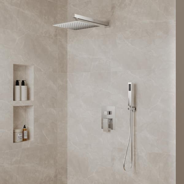 EVERSTEIN Single-Handle Rain 2-Spray Square 10 in. Dual Shower Head Wall Mount Fixed and Handheld Shower Head 2.5GPM in Chrome