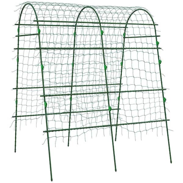 Outsunny Cucumber Trellis 6 .8 ft. Tall Arch Trellis for Climbing Plants Outdoor with Plastic Coated Steel Frame and Climbing Net
