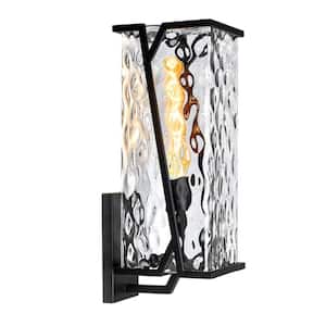 Large Waterfall 1-Light Matte Black Outdoor Wall Lantern Sconce