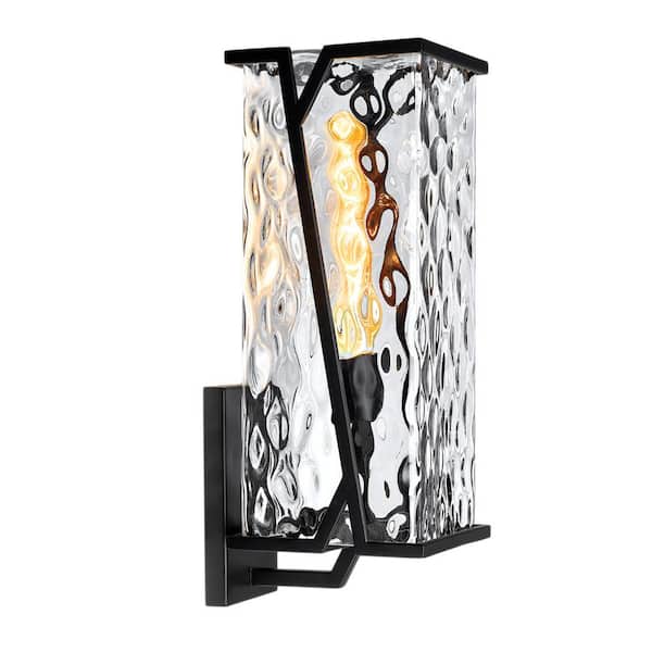 NORWELL Large Waterfall 1-Light Matte Black Outdoor Wall Lantern Sconce
