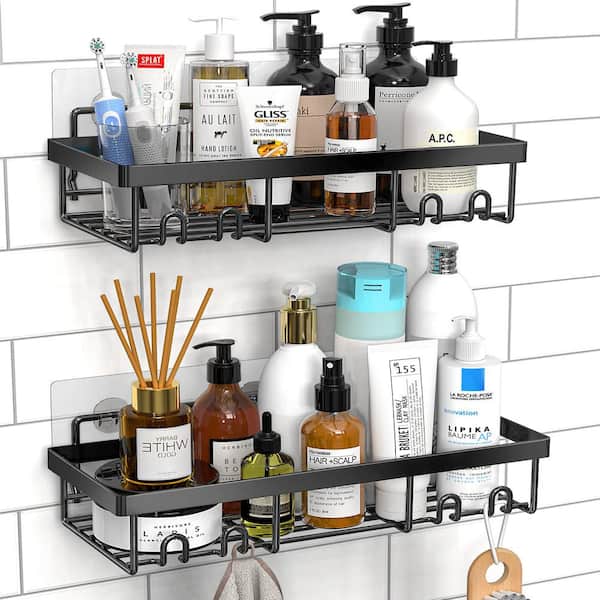 12 in. W x 2 in. D Black Shower Organizer Rack Decorative Wall Shelf