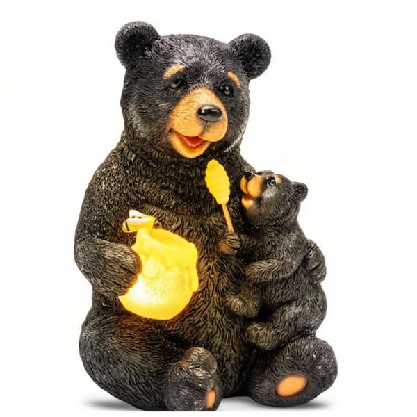 GIGALUMI Outdoor Garden Decor Solar Loving Mother and Child Bears Statue