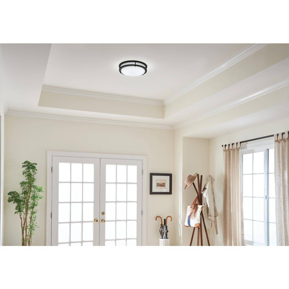 Transitional 14" Distressed Bronze LED Drum Flush Mount Ceiling Light