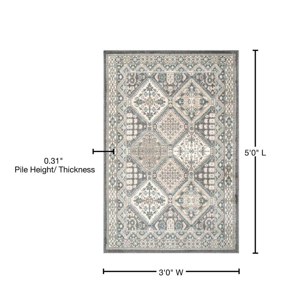Charcoal 3' x 5' Synthetic Traditional Tile Area Rug