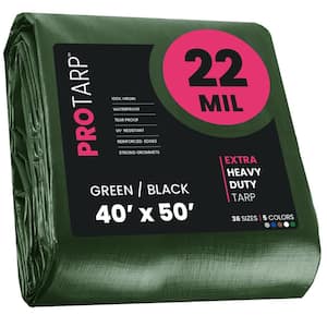 40 ft. x 50 ft. Green/Black 22 Mil Heavy Duty Polyethylene Tarp, Waterproof, UV Resistant, Rip and Tear Proof