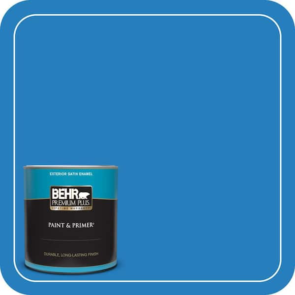 BEHR PREMIUM PLUS 1 qt. #P510-6 Brilliant Blue Satin Enamel Exterior Paint & Primer