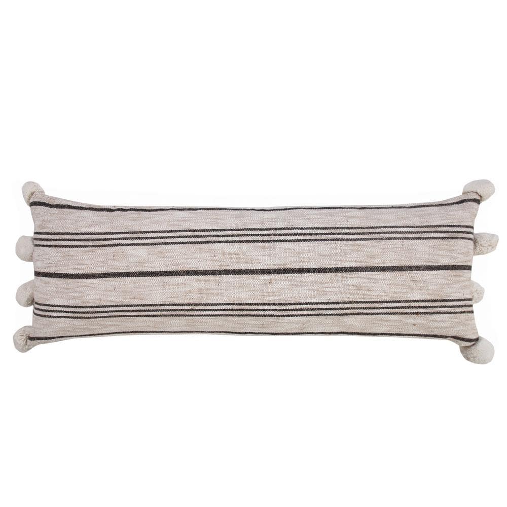 Modern Beige / White / Black 14 in. x 36 in. Farmhouse Striped Lumbar Indoo