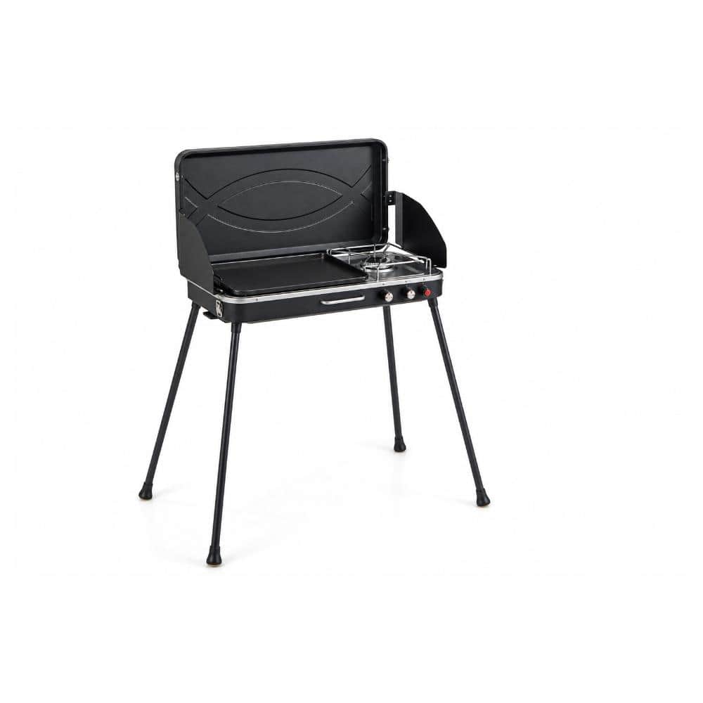 2-in-1 Portable Gas Camping Grill and Stove with Detachable Legs and Folded Design, Black price history on PriceWatchPro