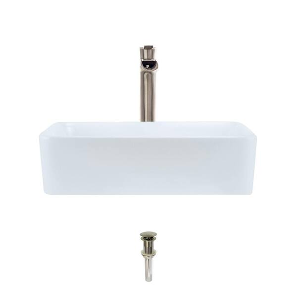 MR Direct Porcelain Vessel Sink in White with 731 Faucet and Pop-Up Drain in Brushed Nickel