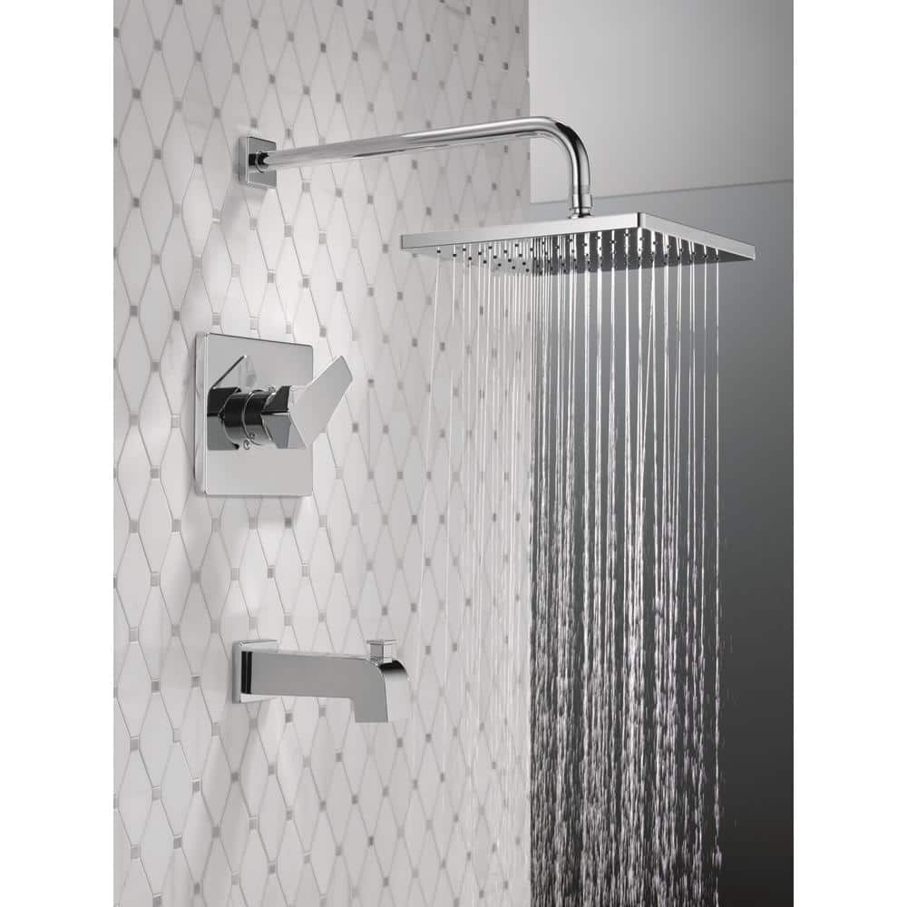 Chrome Square Multi-Head Rain Shower and Tub Faucet Set