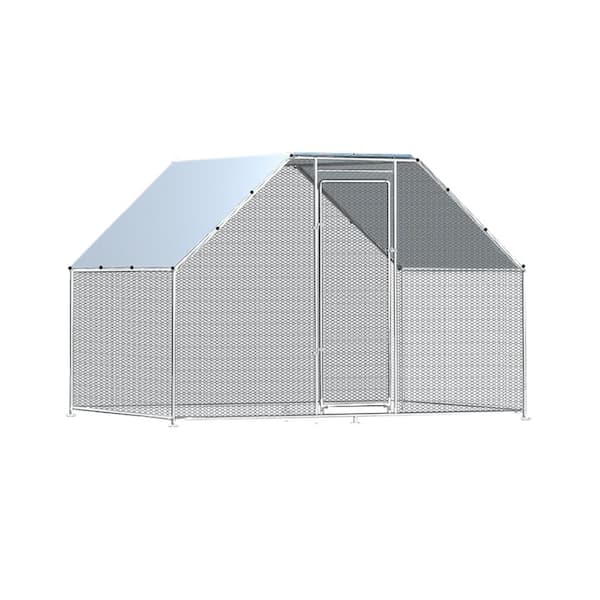 Tidoin 6.6 ft. D x 9.8 ft. W x 6.5 ft. H Metal In-Ground Chicken Coop with 1-Door and Flat Top