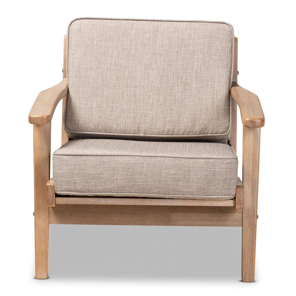 Mid-Century Modern Faux Leather Brown Wood Accent Chair