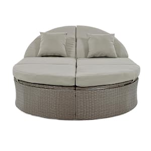 2 Seater Wicker Outdoor Sunbathing Patio Sectional Sofa Bed with Adjustable Backrest, Gray Seat Cushion and Pillows