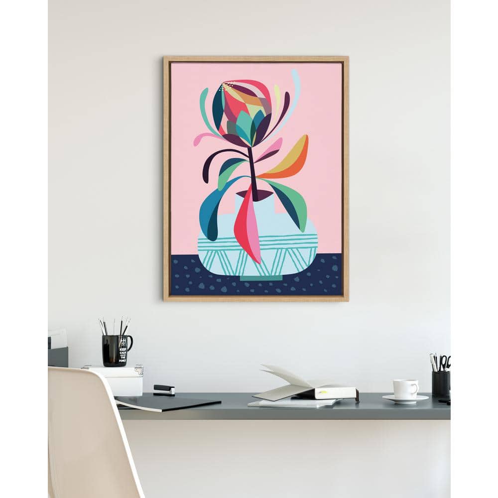 Colorful Abstract Floral Canvas Print with Natural Frame