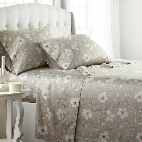 Southshore Fine Linens Mystic Garden 22 in. Extra Deep 4-Piece Grey Pocket 300-Thread Count Cotton California King Sheet Set