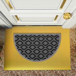 Geometric Design Gray and Black 18 in. x 30 in. PVC Semi-Circle Door Mat Non-Slip Backing