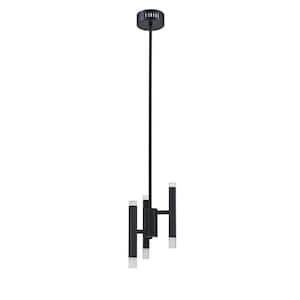 Verticals 6-Light Black, White Branch Integrated LED Pendant Light with White Metal, Acrylic Shade