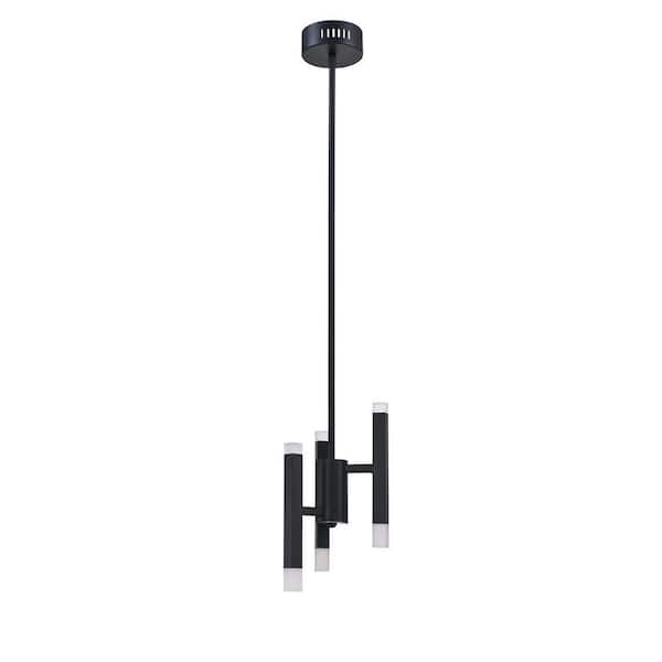 Kendal Lighting Verticals 6-Light Black, White Branch Integrated LED Pendant Light with White Metal, Acrylic Shade