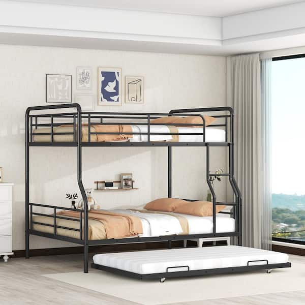 Polibi Full XL Over Queen Metal Bunk Bed With Twin Size Trundle, Black ...