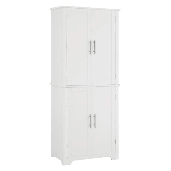 28.15 in. W x 15 in. D x 67.4 in. H White Wood Linen Cabinet with Adjustable Shelf and Storage Racks