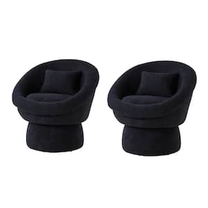 Olga Black Modern Lamb Wool Upholstery Swivel Barrel Chair Set of 2