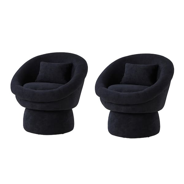 JAYDEN CREATION Olga Black Modern Faux Lamb Wool Upholstery Swivel Barrel Chair Set of 2