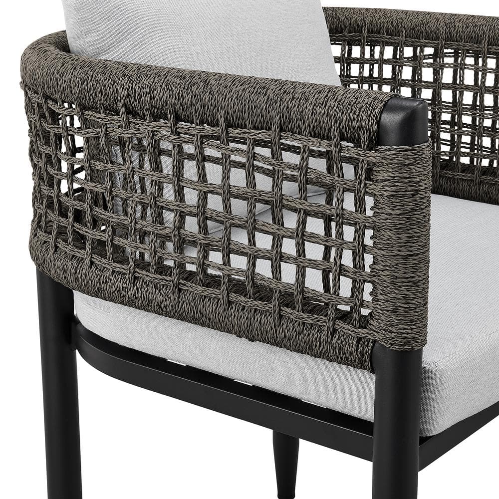 Felicia 7-Piece Black Aluminum Outdoor Dining Set with Grey Rope and Cushions