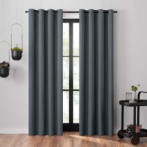 Ottoman Slate Polyester Textured Solid 50 in. W x 95 in. L Grommet 100% Blackout Curtain (Single Panel)