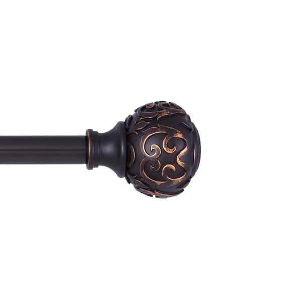 Kenney Fast Fit Carey 36 in. to 66 in. Adjustable 5/8 in. Easy Install Single Curtain Rod in Oil Rubbed Bronze with Ball Finial