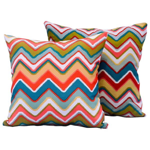 HOOOWOOO Sophia 17 in. x 17 in. Colorful Wave Polyester Square Outdoor Throw Pillow (2-Pack)