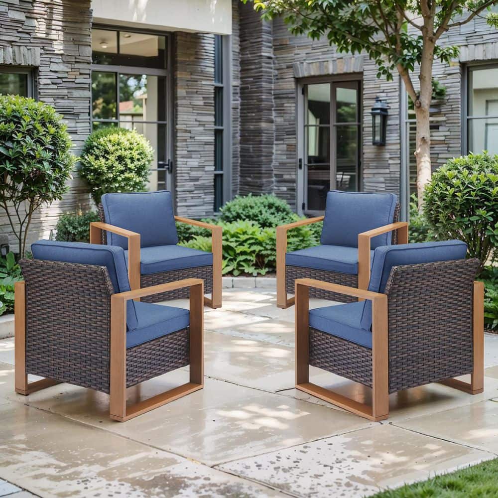 Cube Edge Porch Brown Wicker Outdoor Lounge Chair with Olefin Blue Cushions and 4 in. Wide Armrest (4-Piece) price history on PriceWatchPro