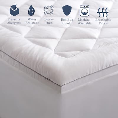 White Queen Extra Plush Mattress Pad with Fitted Skirt