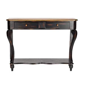 Katie 43 in. Dark Brown Standard Rectangle Wood Console Table with Drawers