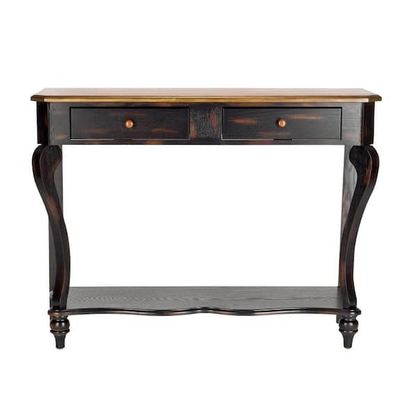 SAFAVIEH Katie 43 in. Dark Brown Standard Rectangle Wood Console Table with Drawers