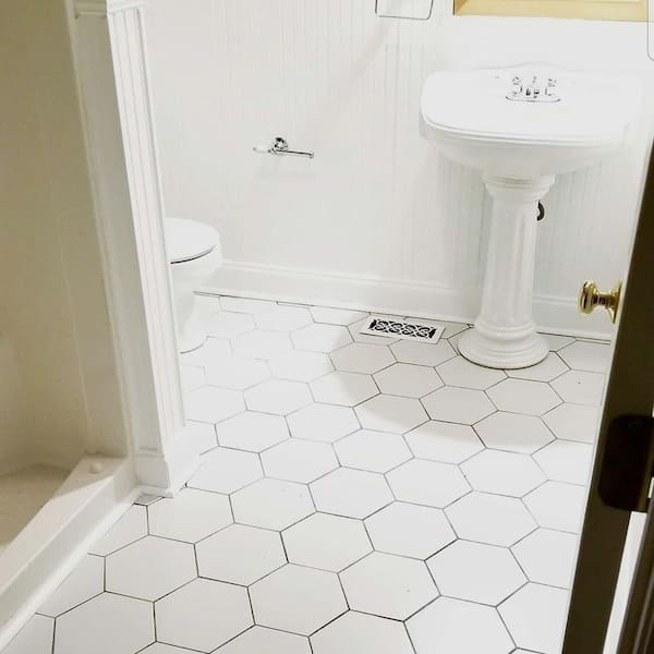 Merola Tile Textile Hex White 8 5 In, Hexagon Floor Tile Bathroom Home Depot