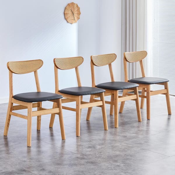 Noble House Dark Grey Upholstered Dining Chairs, Solid Wood Frame, Set of 4