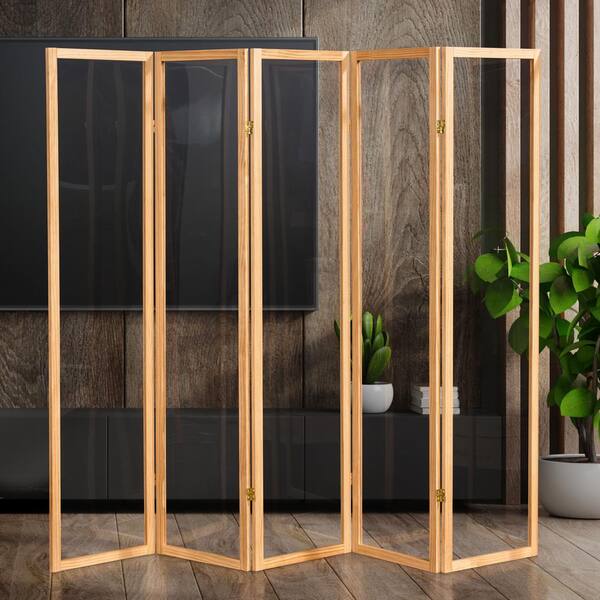 Oriental Furniture 6 ft. Tall Clear Plastic Partition Natural 5 Panel SH6PLASNAT5P The Home