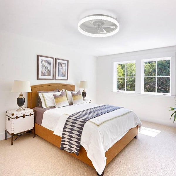 15.6 in. White Feather Bedroom Fan light with Remote Control, Dimmable, 7 Blades, Reversible DC Motor, with LED Light