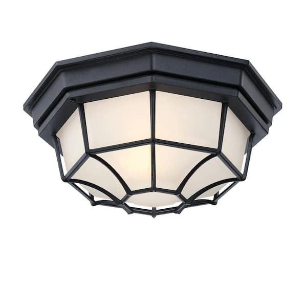Avex 11.42 in. 1-Light Textured Black Semi-Flush Mount with Frosted Glass Shade and No Bulbs Included