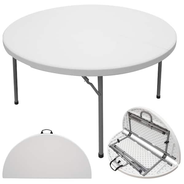 Kahomvis 48 in. Portable Folding Outdoor Gray Round Steel Picnic Table, Waterproof and Rust-proof HDPE Banquet Table