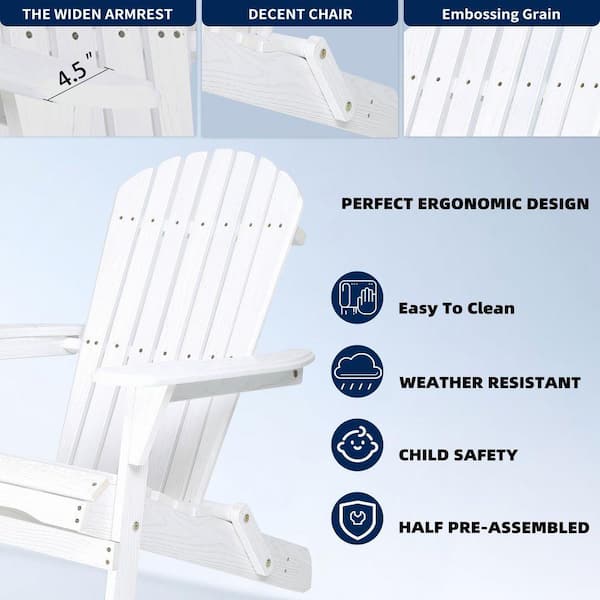 White Cedar Wood Outdoor Folding Adirondack Chair, Patio All