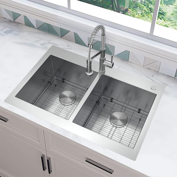 33" Undermount Zero-Radius Corner Kitchen Sink double 50/50 KUS3318A 
