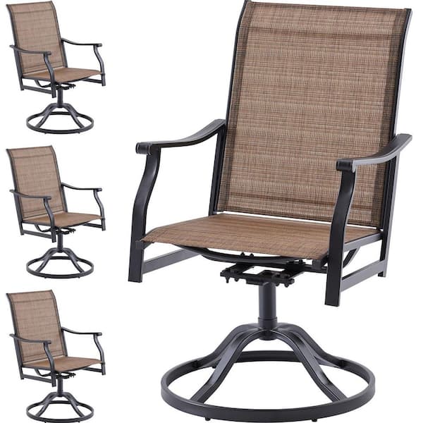 Textilene Swivel Outdoor Patio Dining Chairs Set of 4,360° Swivel All Weather Outdoor Dining Chairs Brown