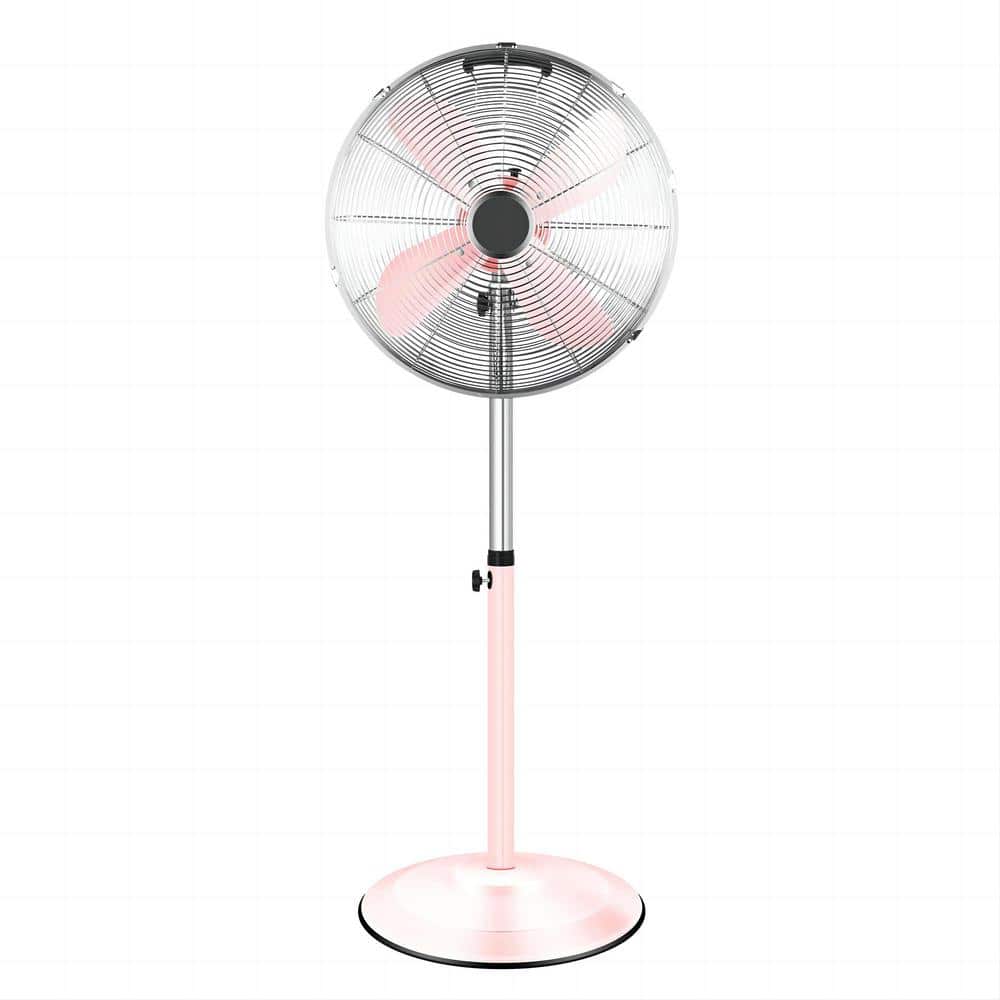 Premium Metal Pink Stand Fan with Adjustable Height, 3 Speed Settings and L