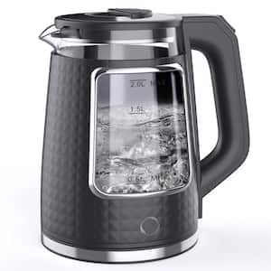 8.5-Cup 2.0L Black Glass and Stainless Steel Base Electric Tea Kettle with Auto Shut-Off and Boil-Dry Protection