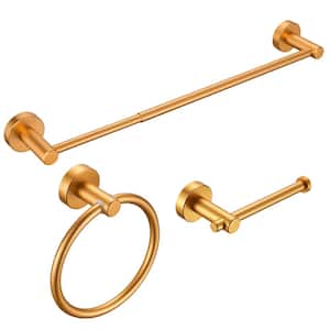 3-Piece Bath Hardware Set with Towel Ring Toilet Paper Holder and 27 in. Towel Bar in Golden Gold
