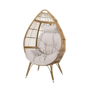 Serina Light Brown Removable Cushions Faux Rattan Outdoor Lounge Chair with Beige Cushion